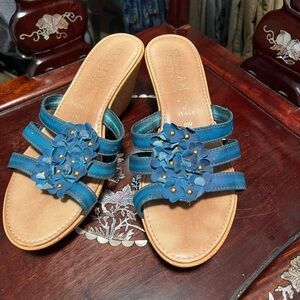 Italian Shoemakers Teal Floral Wedge Sandals
